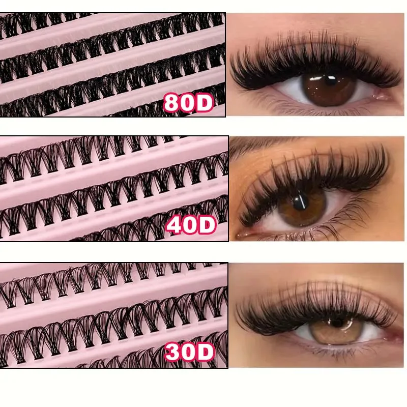 Künstliche Wimpernkollektion, 200 Sets, 30P, 40P, 80P. Einzelne Cluster-Wimpern, DIY-Wimpern C-D gekräuselt, Make-up-Tools