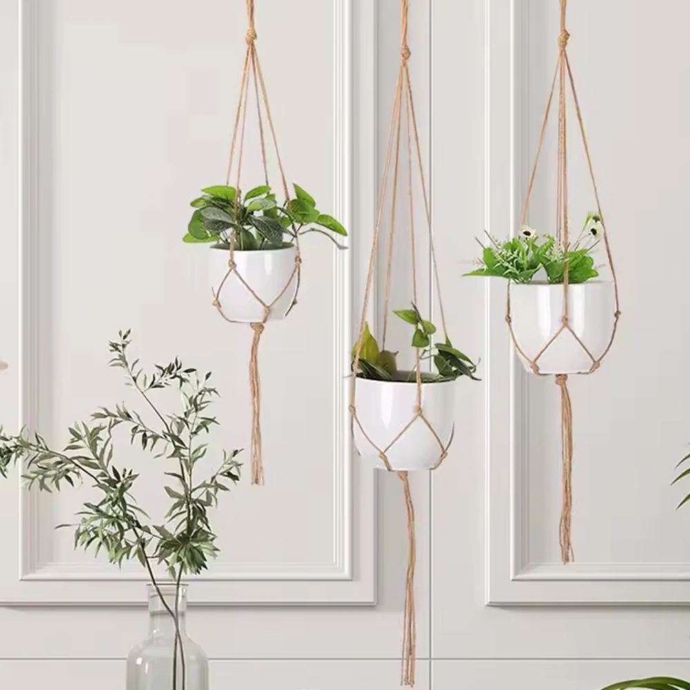 Criativo planta cabide corda tecido jardim vaso de flores net pendurado vaso de flores decorações do jardim varanda acessórios