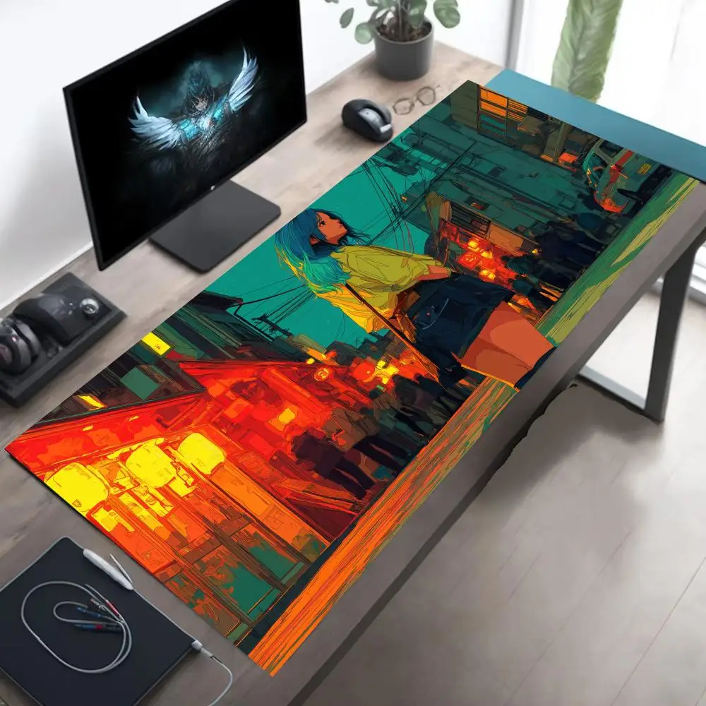 

Коврик для мыши в стиле аниме для девочек, большой коврик для компьютерной офисной игры, настольный коврик XXL, резиновые противоскользящие коврики с прошитыми краями, коврики для клавиатуры ПК, моющиеся настольные коврики