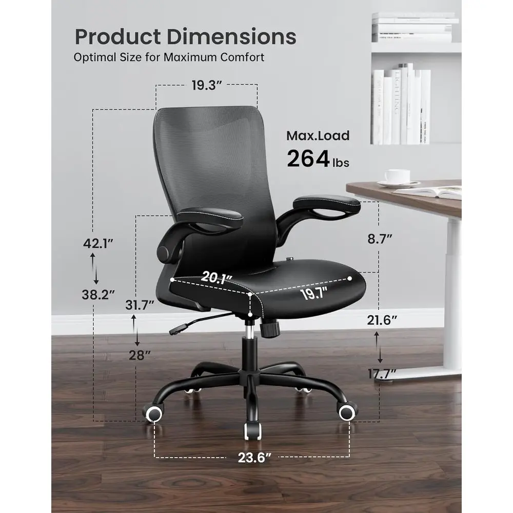 كرسي مكتب مريح من جلد البولي يوريثان مع دعم قطني قابل للتعديل ومساند للذراعين قابلة للطي، شبكة مسامية للمكتب المنزلي المريح #2