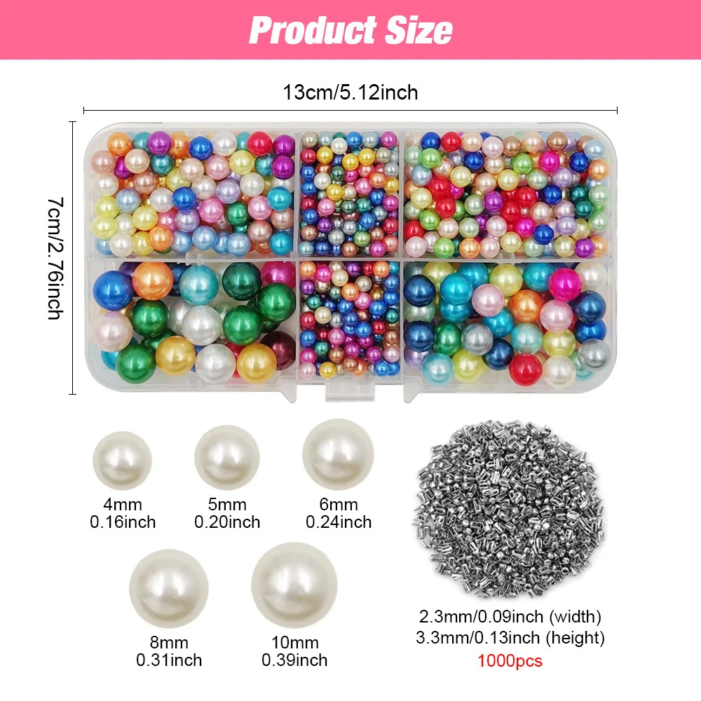 850 pièces perles acrylique Imitation perles 4-10mm perles non poreuses pour chapeaux chaussures vêtements sac à main couture projet de bricolage