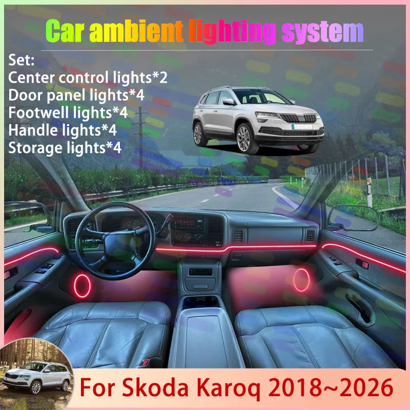 

Для Skoda Karoq NU7 2018 ~ 2026 2019 2020 2021 2022 2/18 в 1 автомобильный атмосферный светильник RGB абажур ансамбль стример атмосферный набор