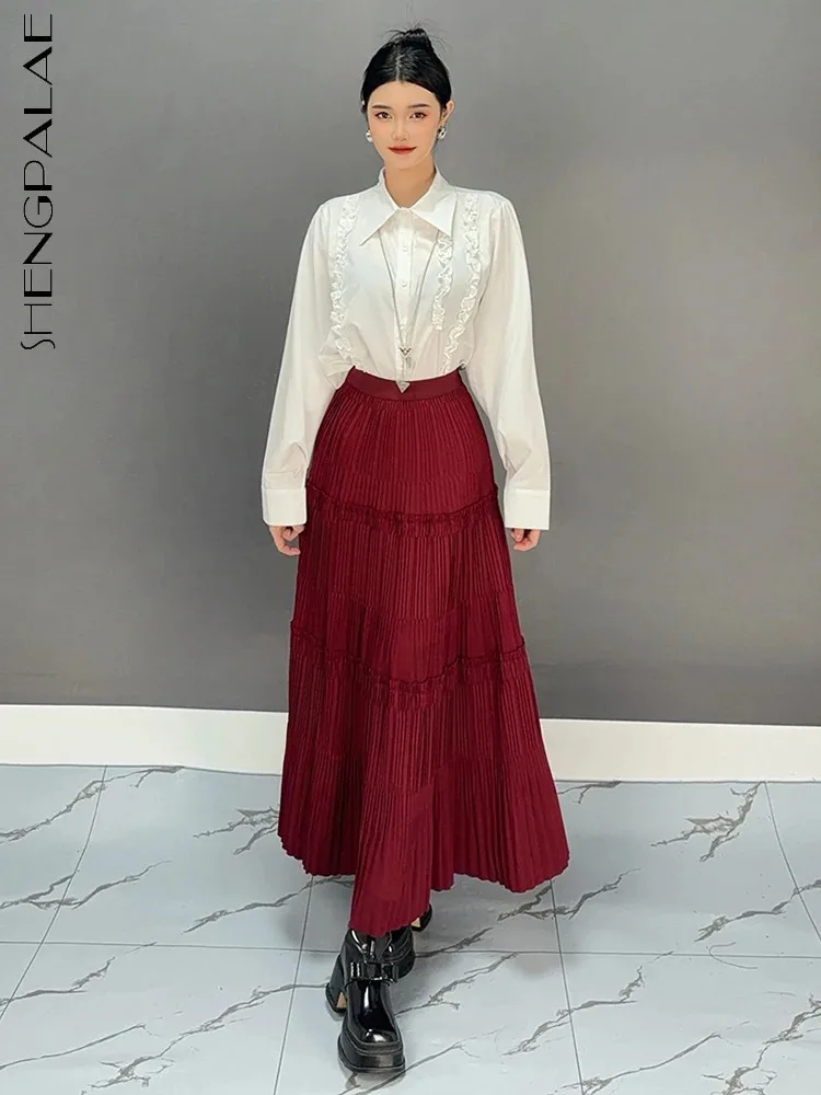 

SHENGPALAE Wedding Party A Line Skirts For Women Elastic Waist Loose Temperament New 2024 Elegant Lady Loose Skirt 5C1789