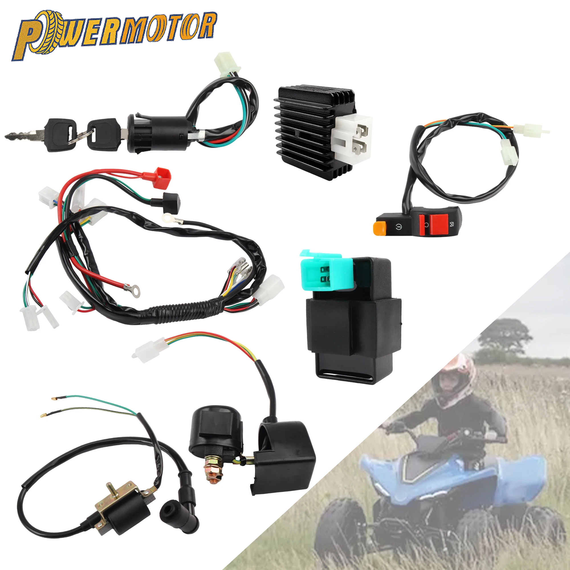 

Motorcycle Complete Electrics Wiring Harness Ignition Coil Electric Door lock Rectifier Relay Kit For 125cc-250cc ATV Motocross