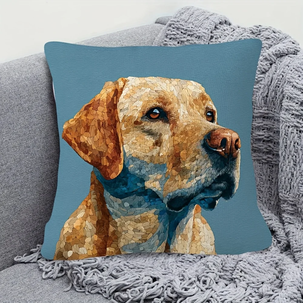 Labrador Retriever Mosaic Portrait Pillow Cover Double Sided Short Plush Cushion Case for Sofa Bed Dog Lover Decor