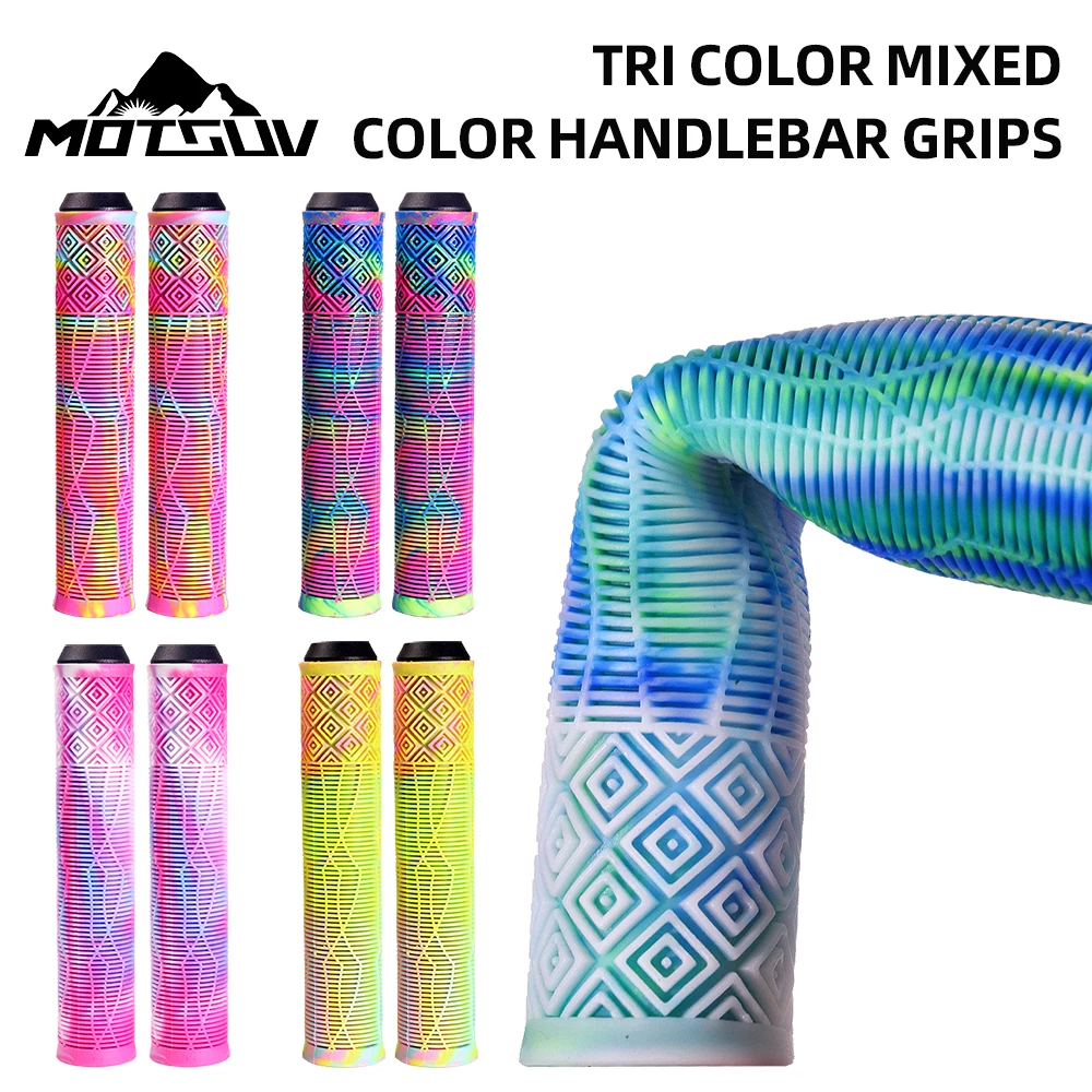 

MOTSUV Bike Grips Soft Rubber MTB Road Bicycle Grips Shockproof Anti-Slip Handlebar Cover Colorful Cycling Handlebar Grips