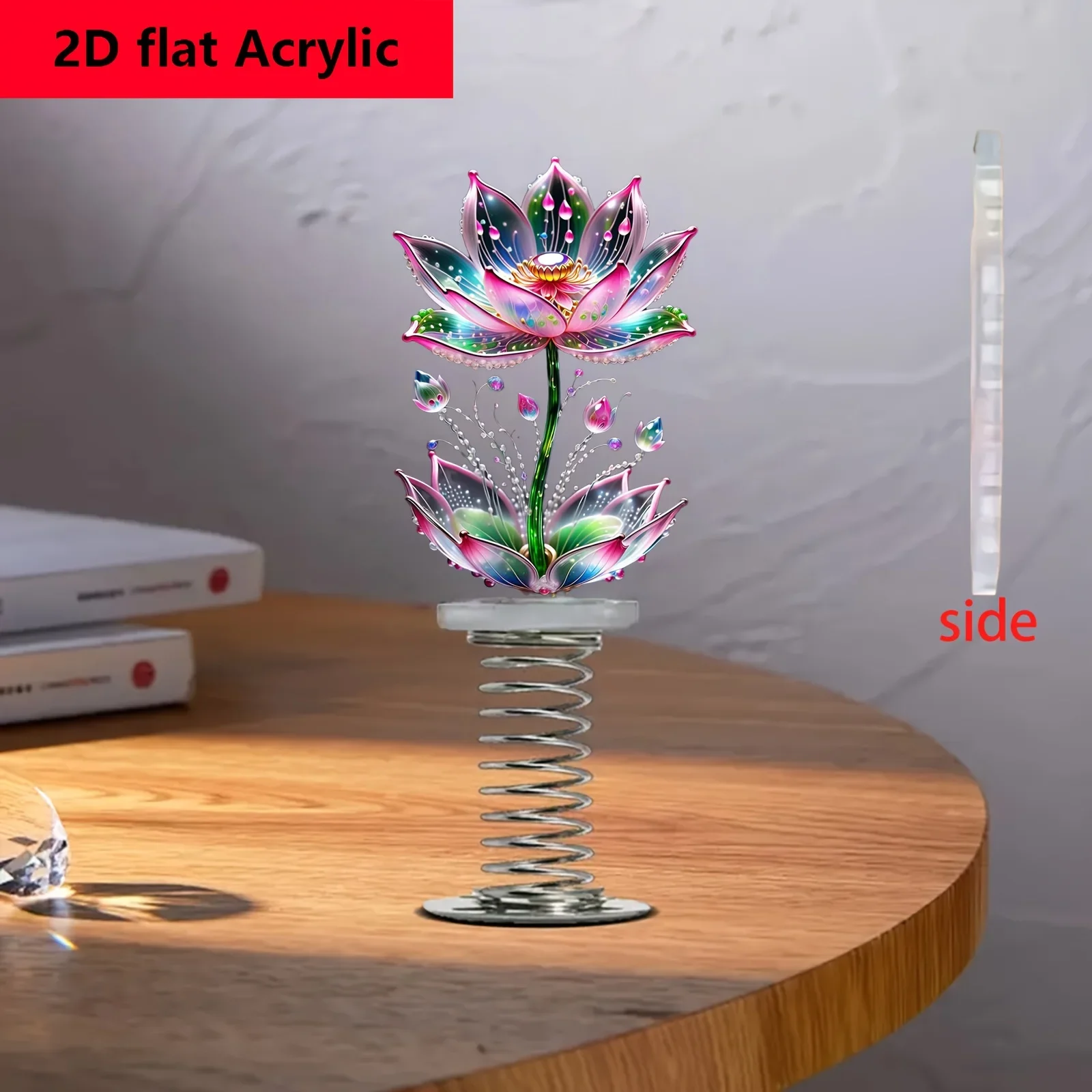 2Pcs 2D Acrylic Car Dashboard Ornament, Lotus Pattern Swinging Car Interior Decoration, Gift for Friends