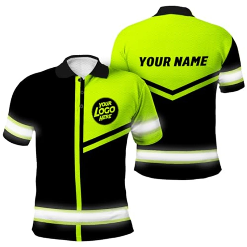 Custom 3D Printed Polo Shirt Faux Reflective Stripe Personalized Logo Name Short Sleeve Team Jersey Casual Unisex Streetwear Top