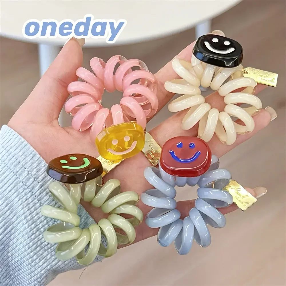 ins wind summer cute smiley face phone rope hair band does not hurt hair rubber band girl hair rope high elastic and durable