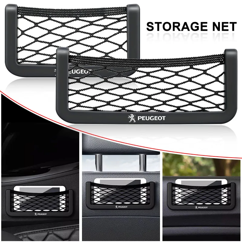 1/2Pcs Car Net Bag Phone Holder Storage Net Box Pocket Organizer for Peugeot 206 207 208 306 108 406 407 408 Wheel Center Caps