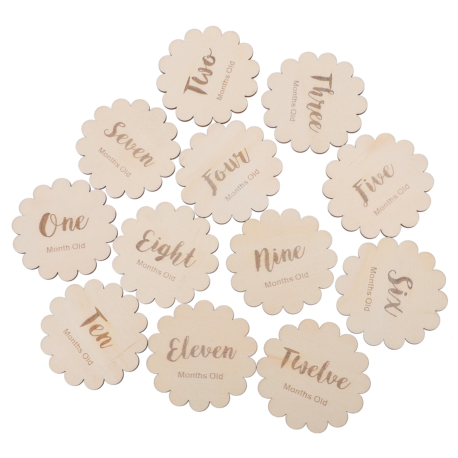 

12pcs Birthday Keepsake Cards Creative Wooden Milestone Growth Tracker For Photo Shoot Commemorative Cards