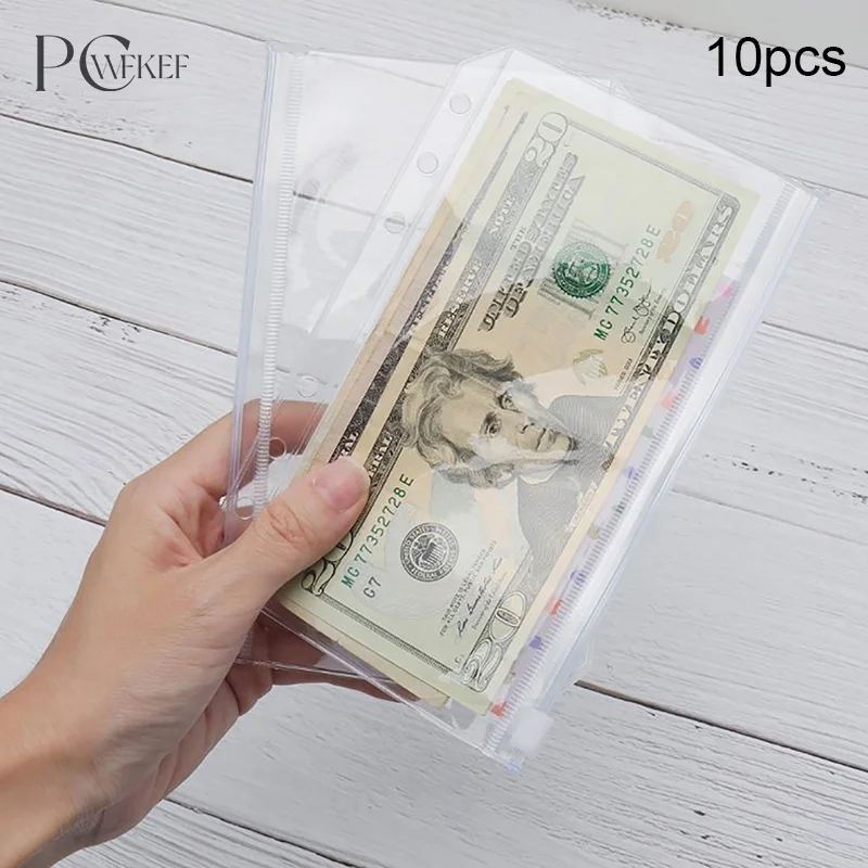 

10pcs Transparent Binder Pockets Clear PVC Zippered Bag Refills Zip Pocket Card Storage Bag