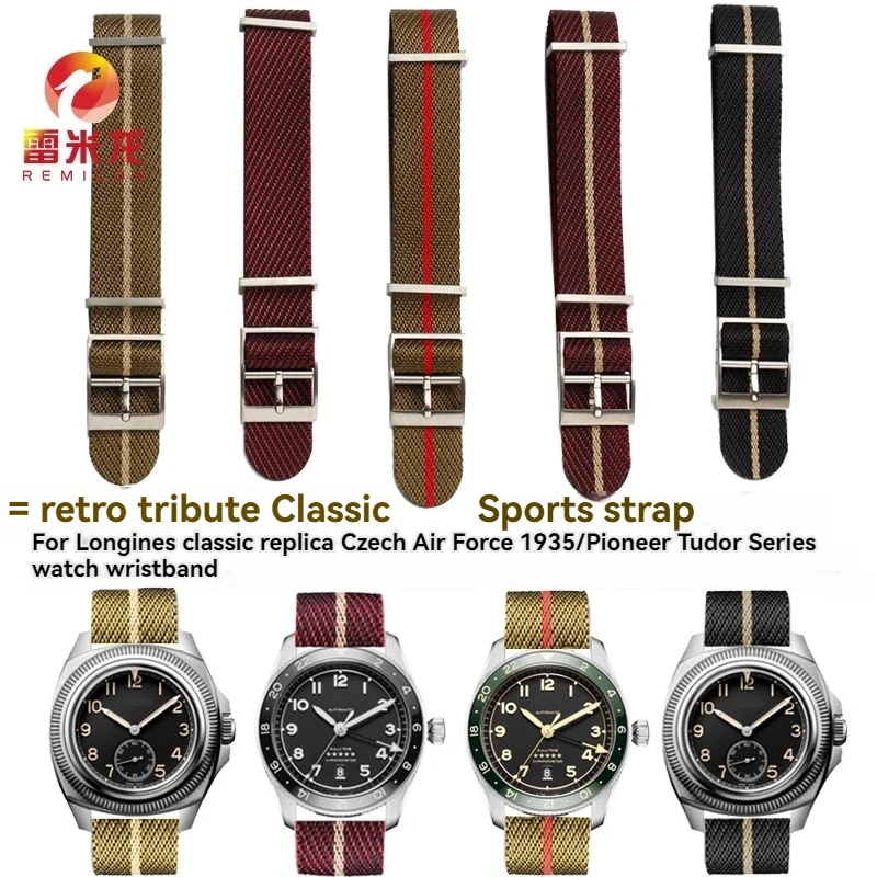 For Longines Watch Fabric Strap Retro Czech Air Force 1935 Wristband Pioneer Series Time Outdoor Sports Nylon Canvas Watch Strap