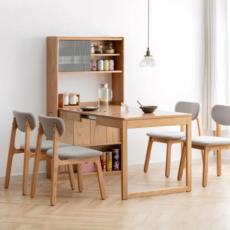 Simple modern oak small apartment retractable dining table