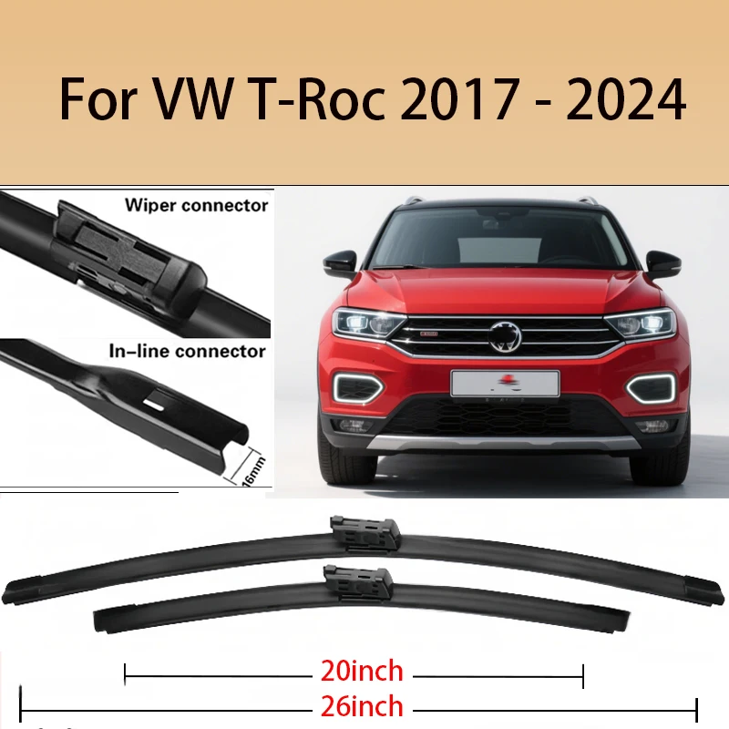 

Car Wiper Front Wiper Blades Set For VW T-Roc 2017 - 2024 2023 2022 2021 2020 Windshield Windscreen Window Rain Brushes 26"+20"