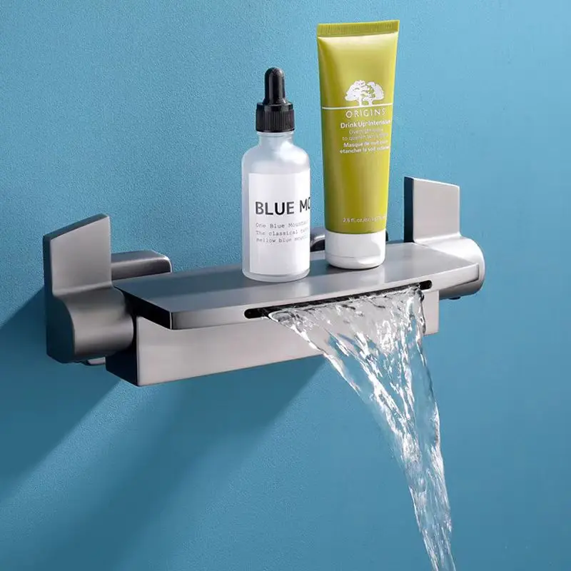 Geborsteld goud badkuipkraan messing wandmontage badkamer douchekraan mengkraan met handdouche waterval uitloop bad doucheset - afbeelding 1