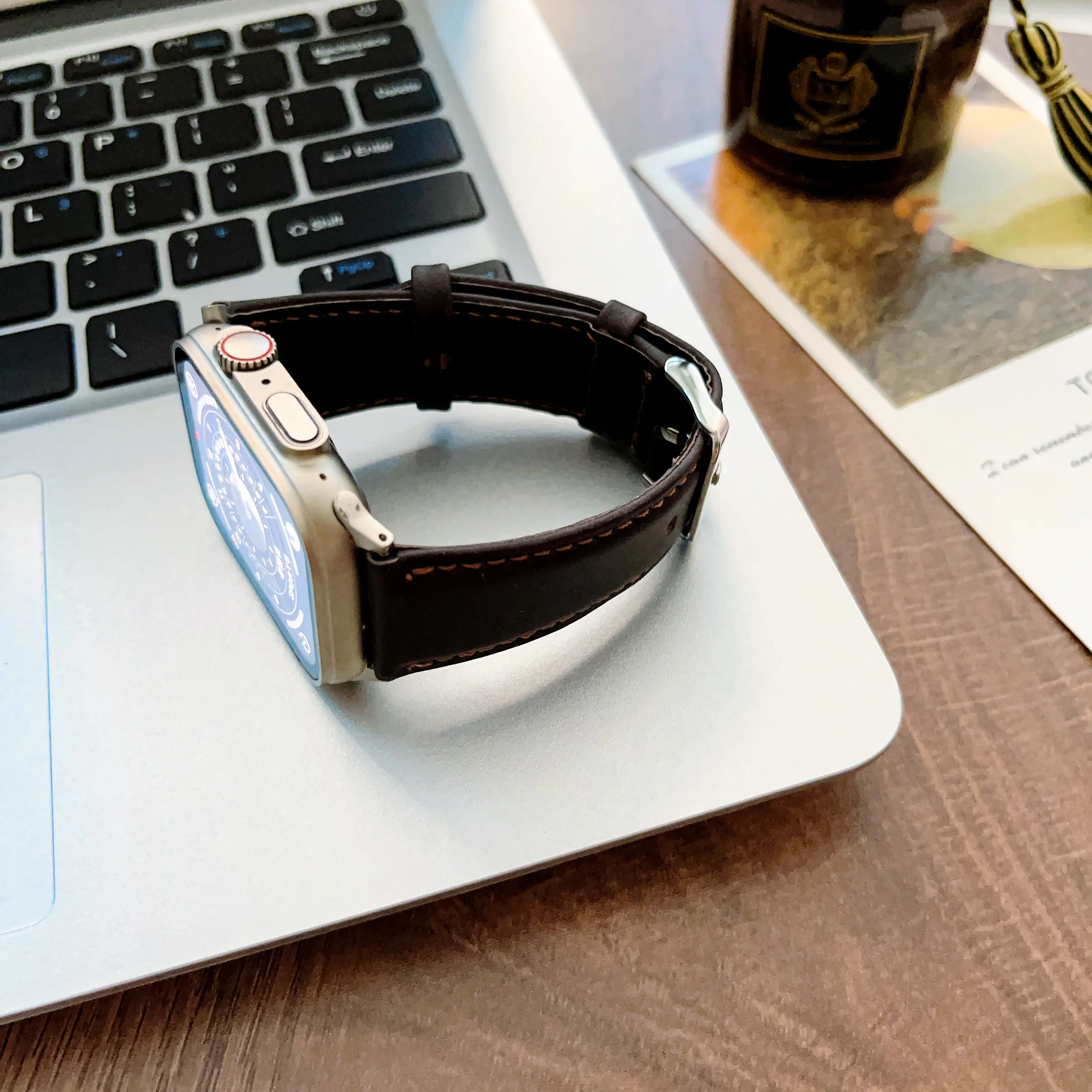 สายรัดข้อมือหนังเหมาะสำหรับ Apple นาฬิกา Iwatch 49มม.Crazy Horse Grain สายคล้อง