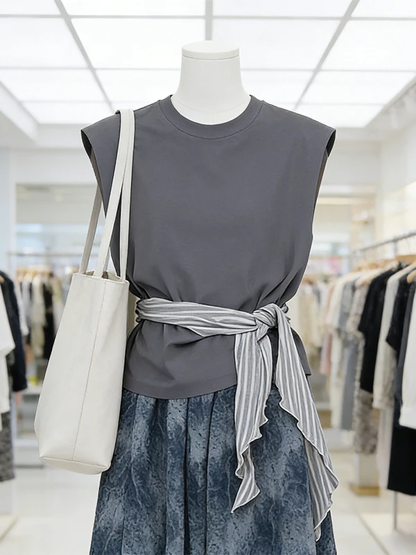 Conjunto de Dos Piezas para Mujer, Estilo Casual, Camiseta sin Mangas y Falda Teñida, Talla Grande, Ropa de Verano, Disponible en Tiendas Físicas
