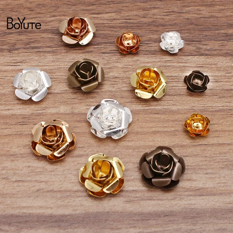BoYuTe (100 Pieces/Lot) 11-15-18MM Metal Brass Rose Flower Materials Handmade Diy Jewelry Accessories Wholesale