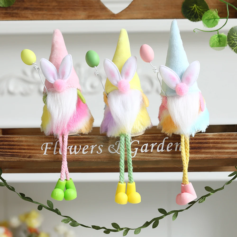 Easter Bunny Ear Eggshell Chicken Decor Flower Fairy Elf Ornament Standing Dwarf Doll Spring Easter Party Supplies Kids Gifts