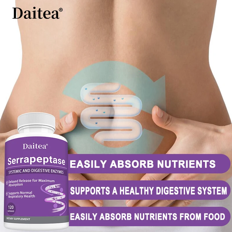 Delayed Release Serrapeptase, 45,000 SPU Per Serving, 120 Vegan Capsules, Systemic and Digestive Enzymes, Non-GMO Supplement