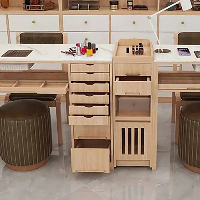 Retro Nail Table With Drawers Simple Storage Trendy Elegant Nail Table With Dust Collector Design Muebles Manicurista Furniture