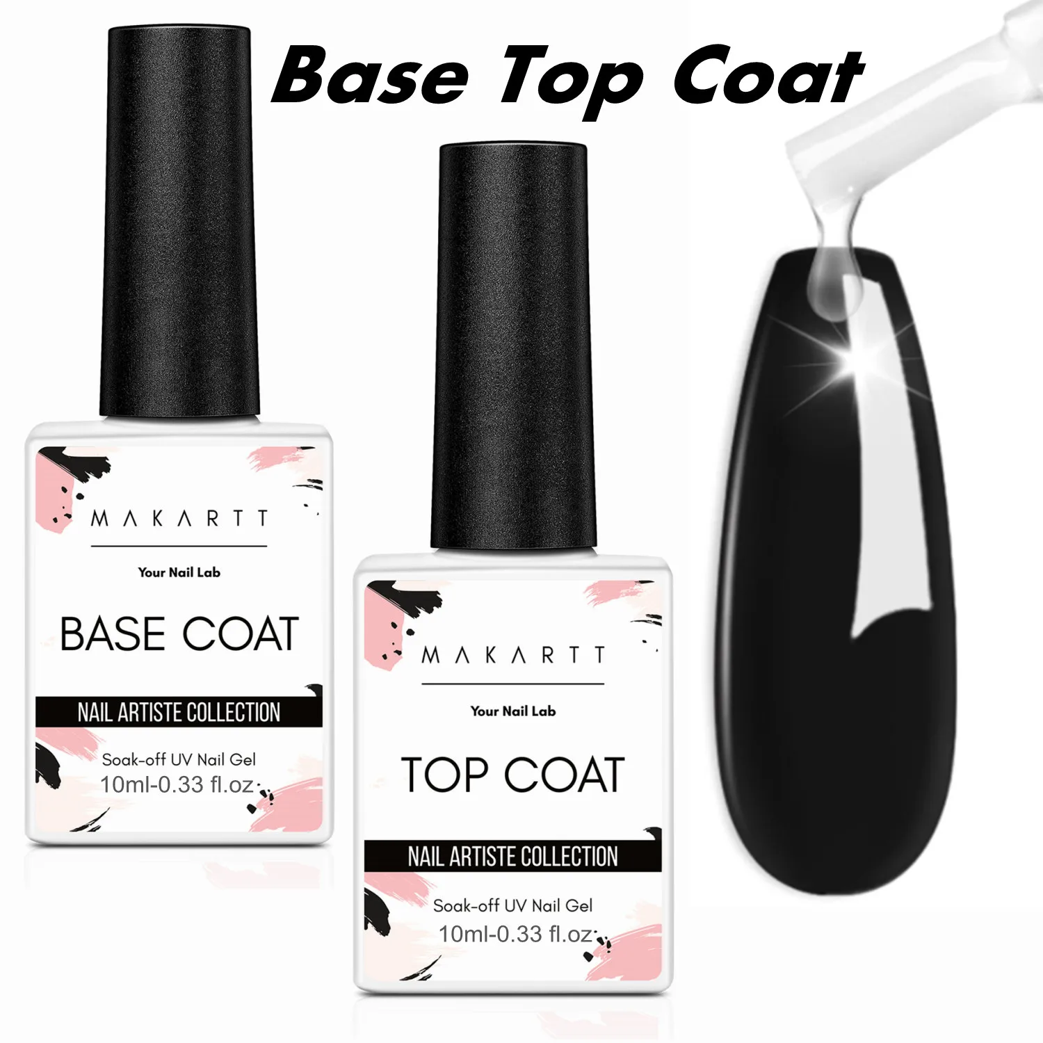 Makartt Gel Top Coat and Base Coat Set, No Wipe Shine Finish Soak Off Gel Base Top Coat Long Lasting LED Nail Lamp Gel Polish