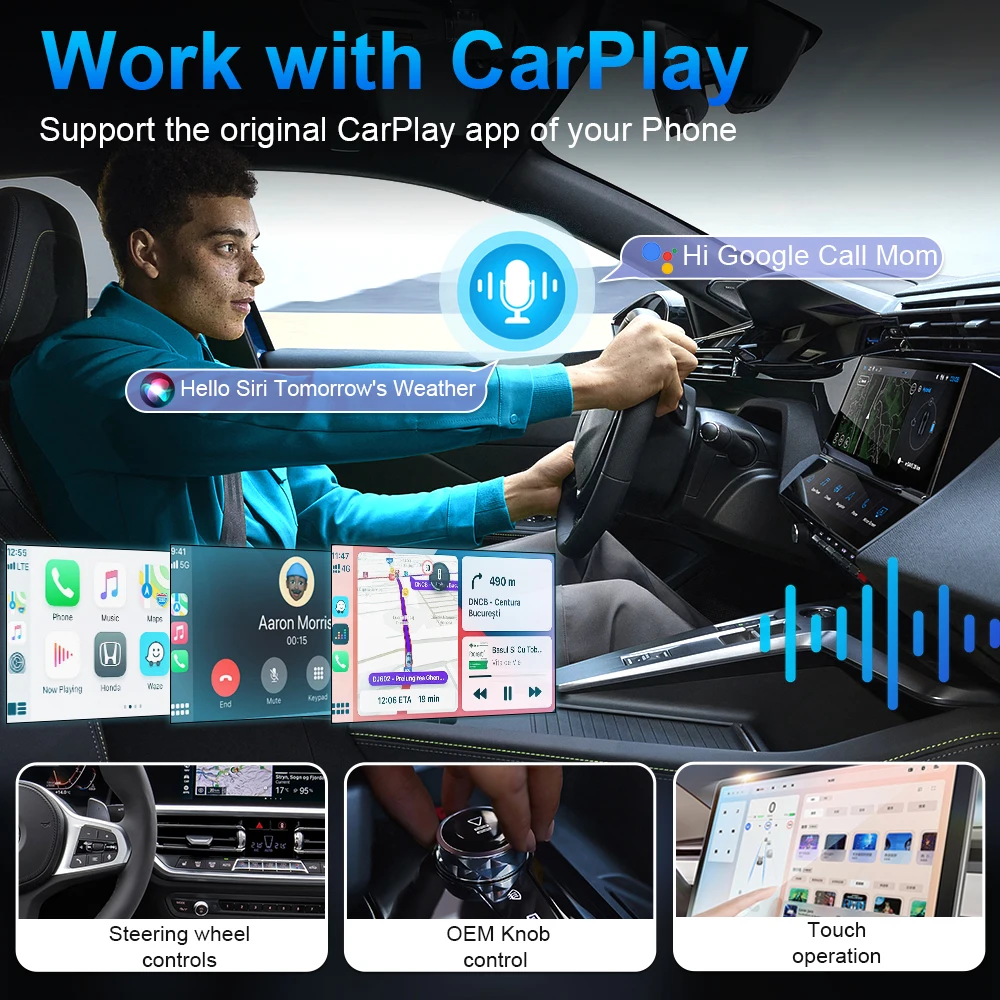 2 in1 سلكي إلى محول CarPlay Android التلقائي اللاسلكي لستيريو السيارة OEM مع USB دونغل صندوق صغير ذكي التوصيل والتشغيل بلوتوث