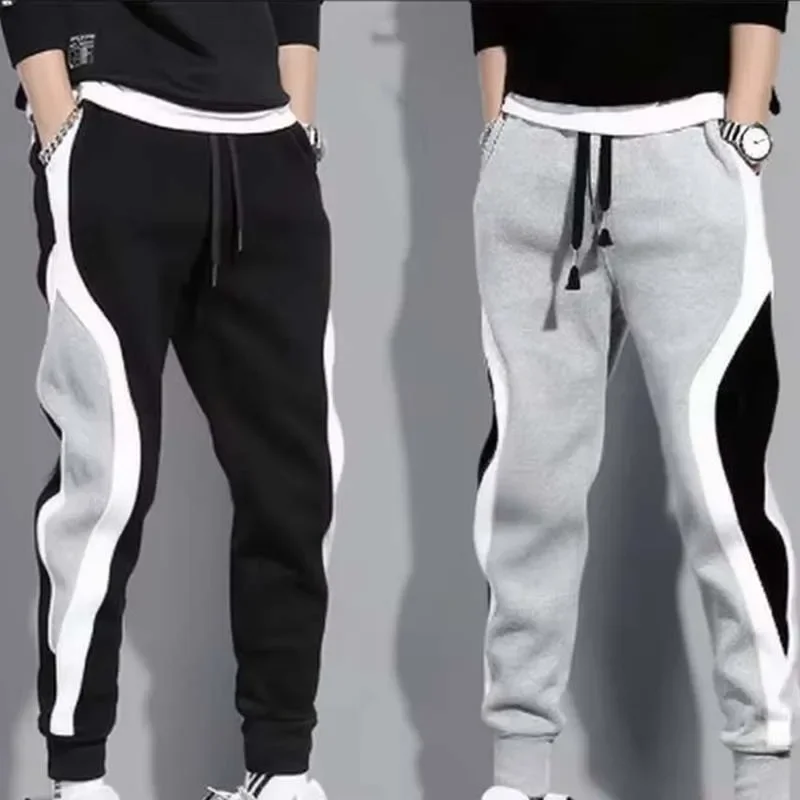 

Men Solid Color Fashion Casual Pants Outdoor Daily Sports Loose Fitting Jogging Patchwork Running Training Fleece Sweatpants