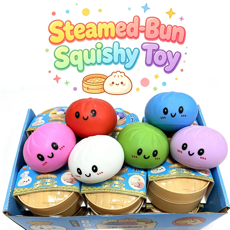 Simulation Dumpling Squishy Rebound Soft Squeeze Stress Ball With Bamboo Steamer Box Anti-Stress Toy Sensory For Creative Gift