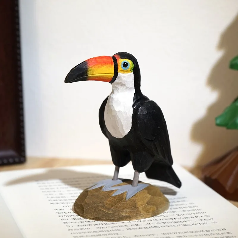 Figura de tucán de madera tallada a mano, modelo de animal, adorno decorativo creativo para el hogar, oficina, escritorio, mesa de ordenador, mueble de TV, regalo