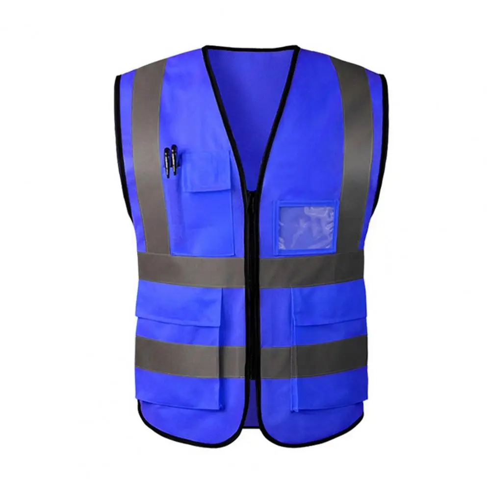Work Waistcoat Men Women Reflective Vest V-Neck Sleeveless Zipper Placket Breathable Night Safety Vest