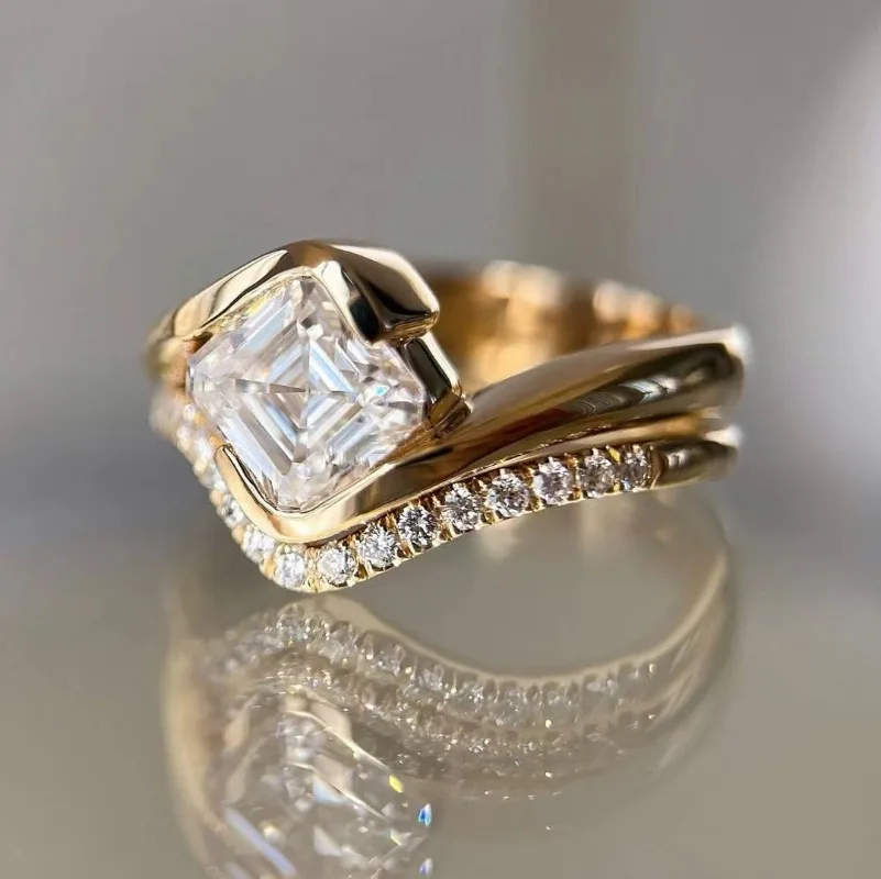 European and American fashion high-end square zircon women\'s ring