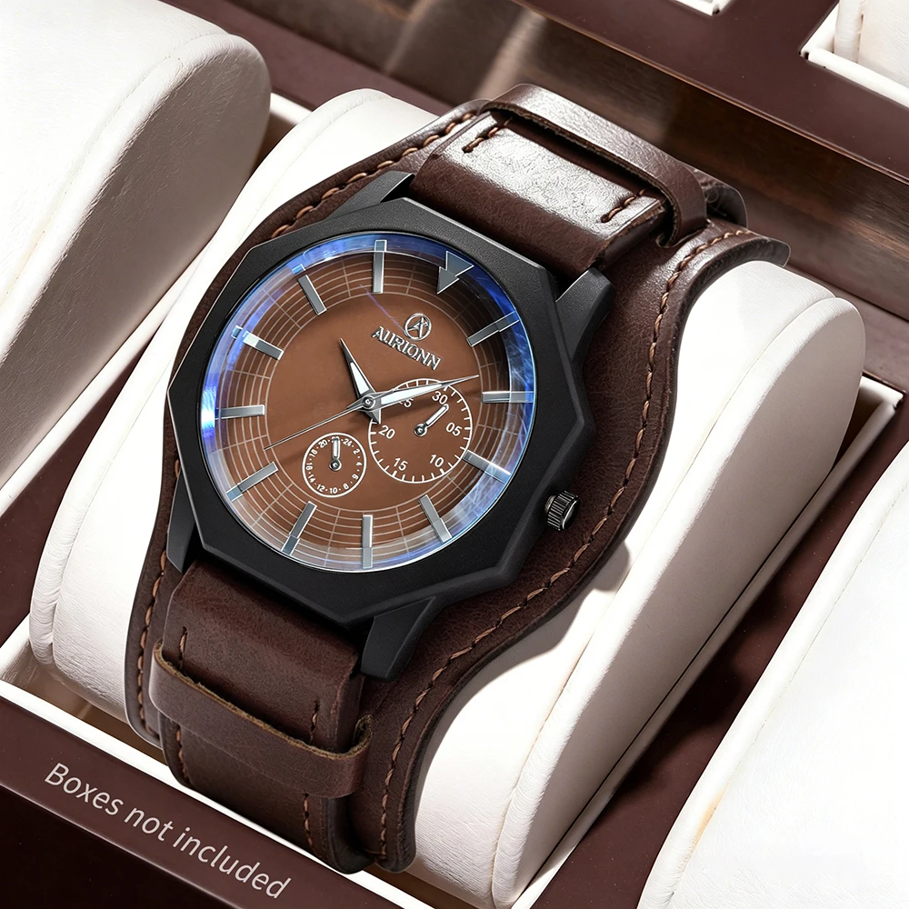 New Vintage Hand-Sewn Men's Watch, Large Dial with Strap, Unique Design Suitable for Sports and Leisure, Exquisite Appearance, Perfect for Gifting to Your Boyfriend, Easy to Match with Outfits