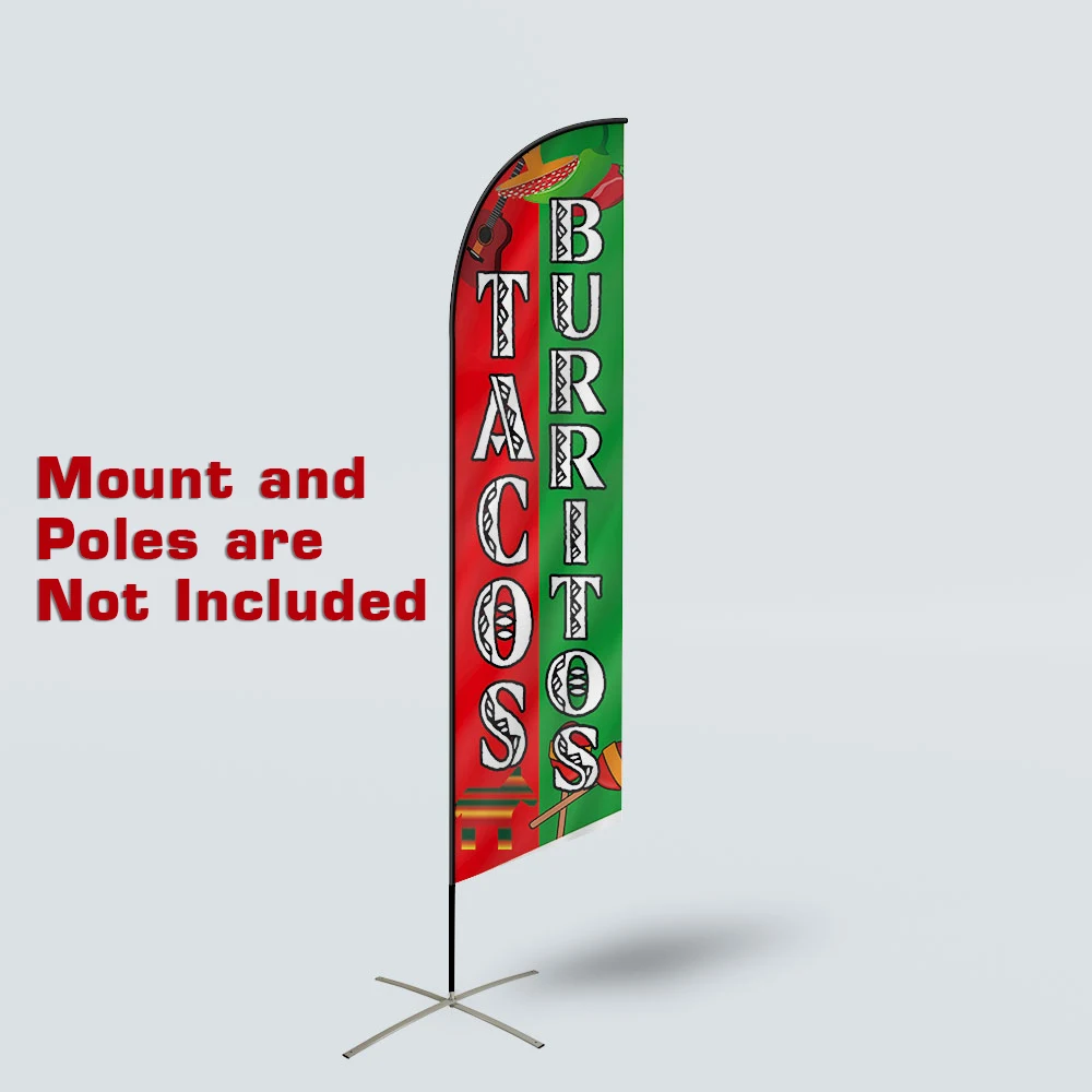 Custom Design Knitted Polyester Beach Feather Flag Tacos Burritos  Promotional Swooper Banner Without Poles And Base