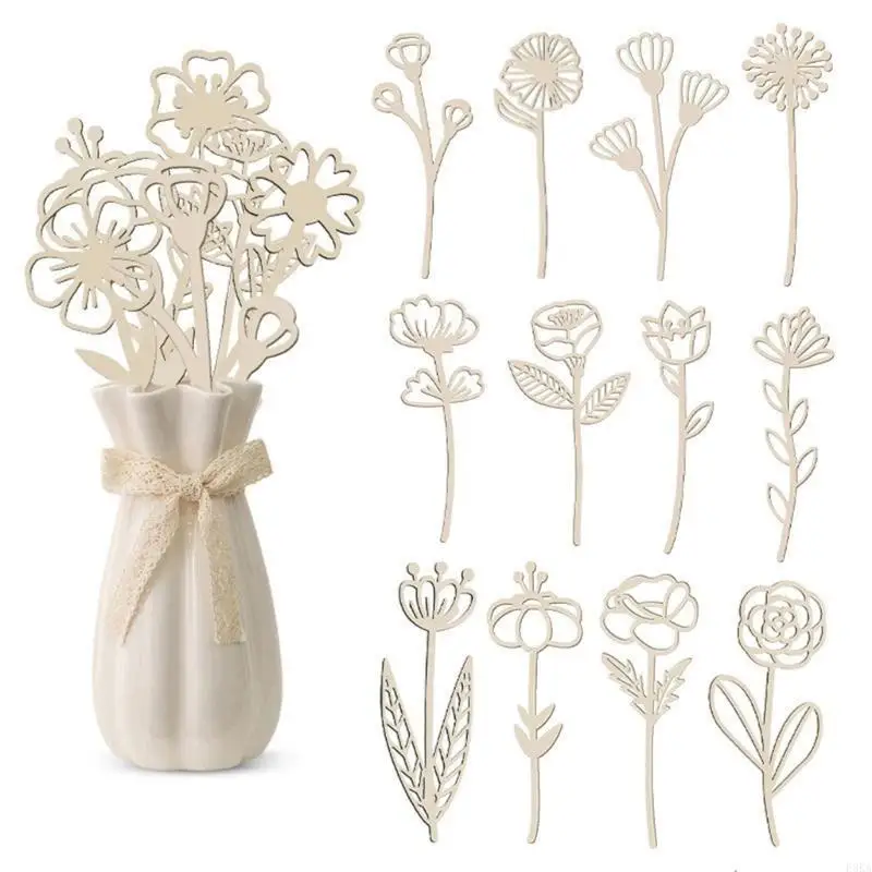 Wooden Wildflower Decors Set Plain Florals Cutout for DIY Crafts,Home Decoration Memorials Bouquet,Wall Decal