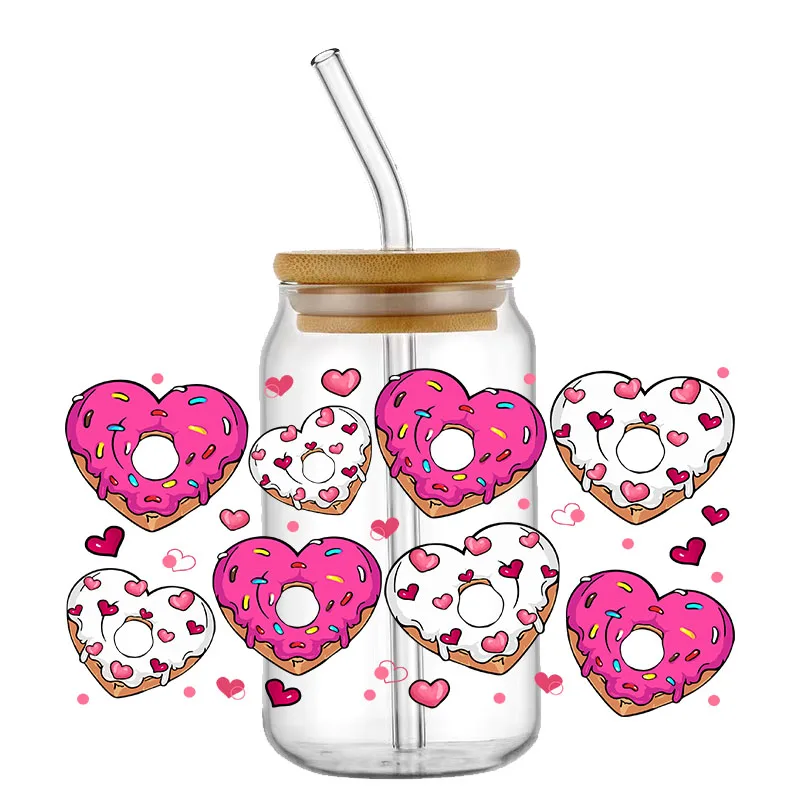 30+ Designs Fashion Cup Uv Dtf Transfer Wrap Sticker Diy 16 Oz Glass Cans Popular Heart Shape Element Design Waterproof Decals