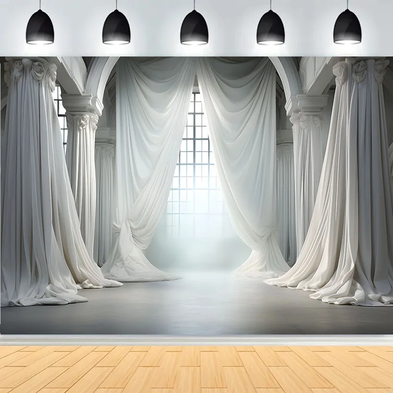 Backlit White Window Photography Background Curtain Wedding Birthday Party Pregnant Interior Decor Elegant Drapes Backdrop HU-04