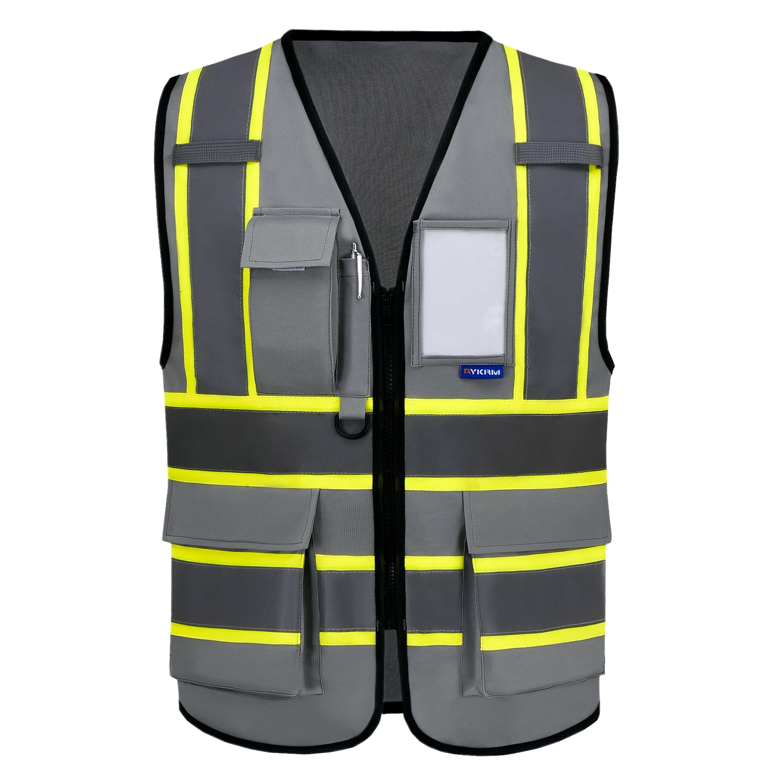 AYKRM High Visibility Safety Vest with Pockets Reflective Strips and Zipper,Yellow Orange(XS-6XL)