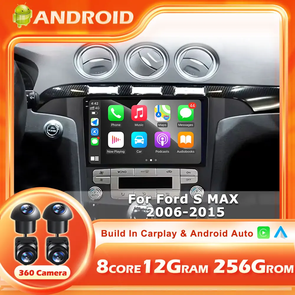 Android 16 Car Radio For Ford S-MAX S MAX 2006-2015 Multimedia Navigation GPS Stereo Head Unit Video Player QLED Screen Dash GPS