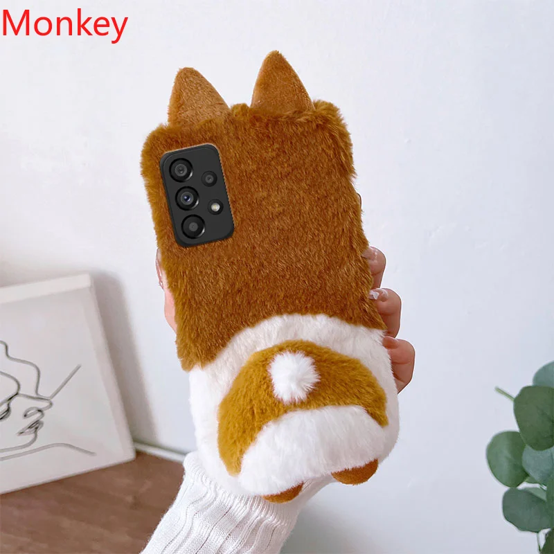 3D Cute Corgi Soft Squishy Butt Case For Samsung S23 FE Note9 8 A25 A04 A14 A24 A34 A54 A13 A23 A33 A53 A73 M13 Plush Soft Cover