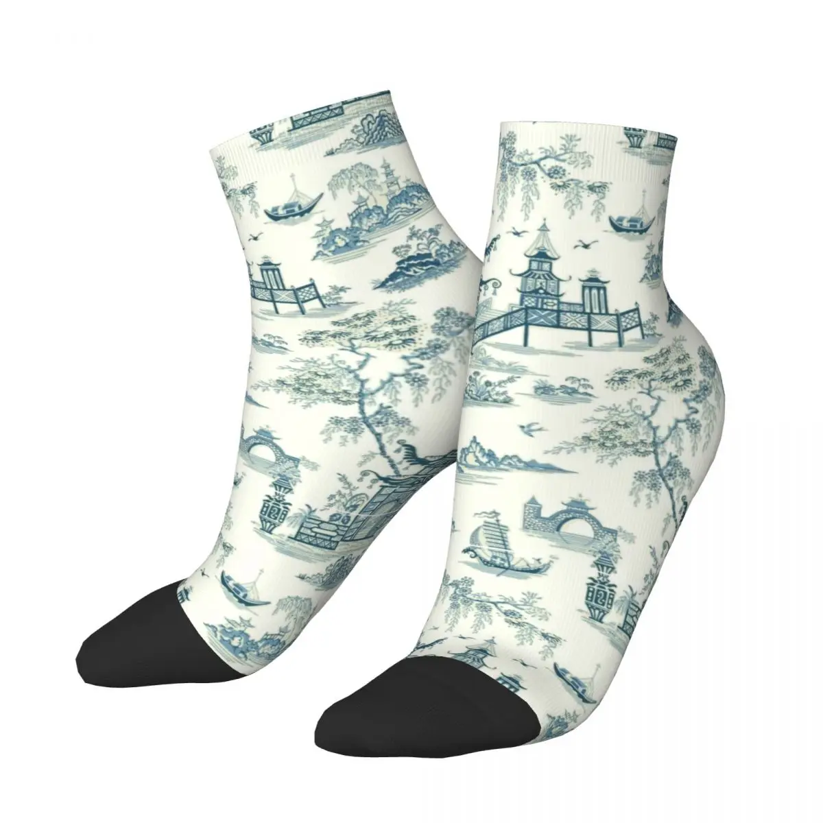 Oriental Pagoda Chinoiserie Vintage Temple Garden Men's Crew Socks Unisex Novelty Spring Summer Autumn Winter Dress Socks