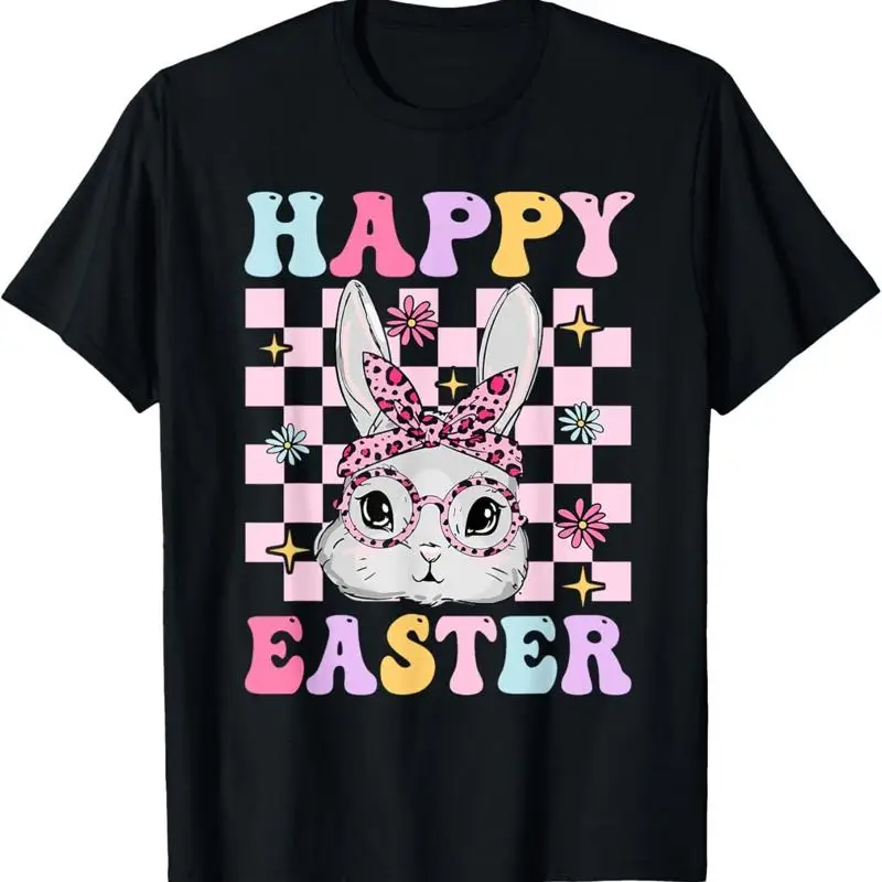 

Ретро Groovy Happy Easter Bunny клетчатая футболка для женщин и девочек