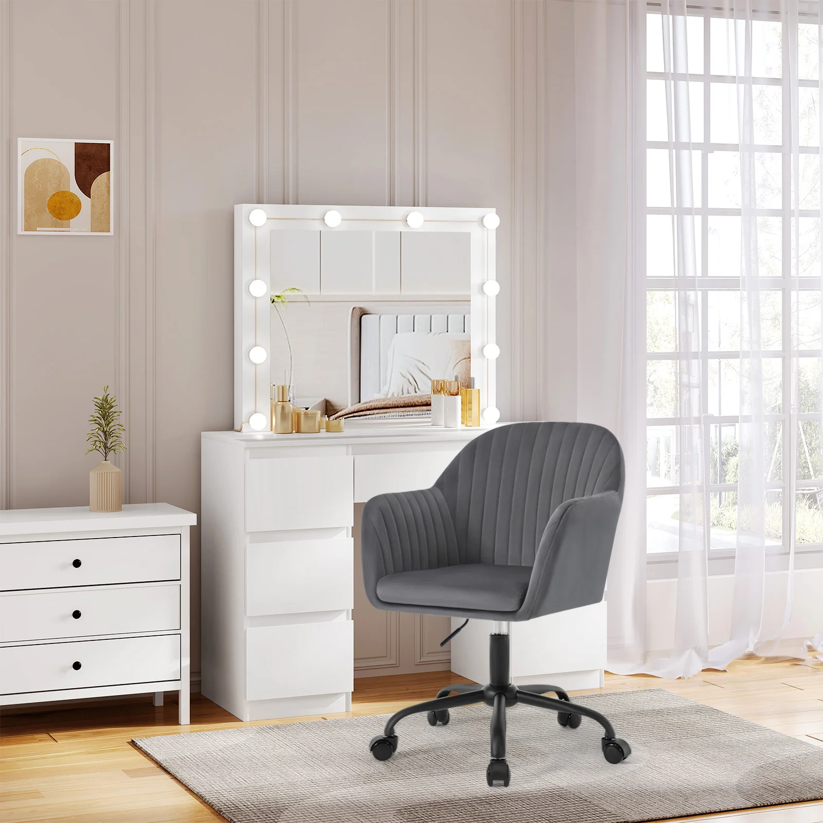 WOLTU Samt-Bürostuhl mit Armlehnen, Rollen, anhebbar, Gaming-Stühle mit hoher Rückenlehne, höhenverstellbar, ergonomischer Arbeits- und Make-up-Stuhl – Detail 16