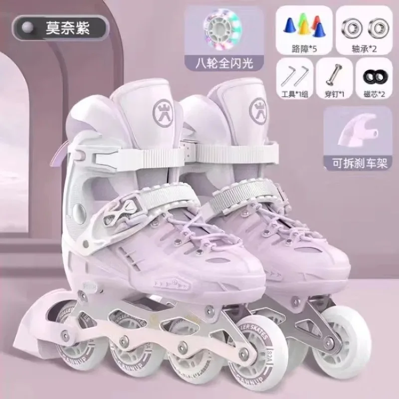 

Boys Girls Kids Roller Skates Shoes Sliding Adjustable Inline Skating Sneakers With 4 Flash Wheels Single Row Skates Trainning