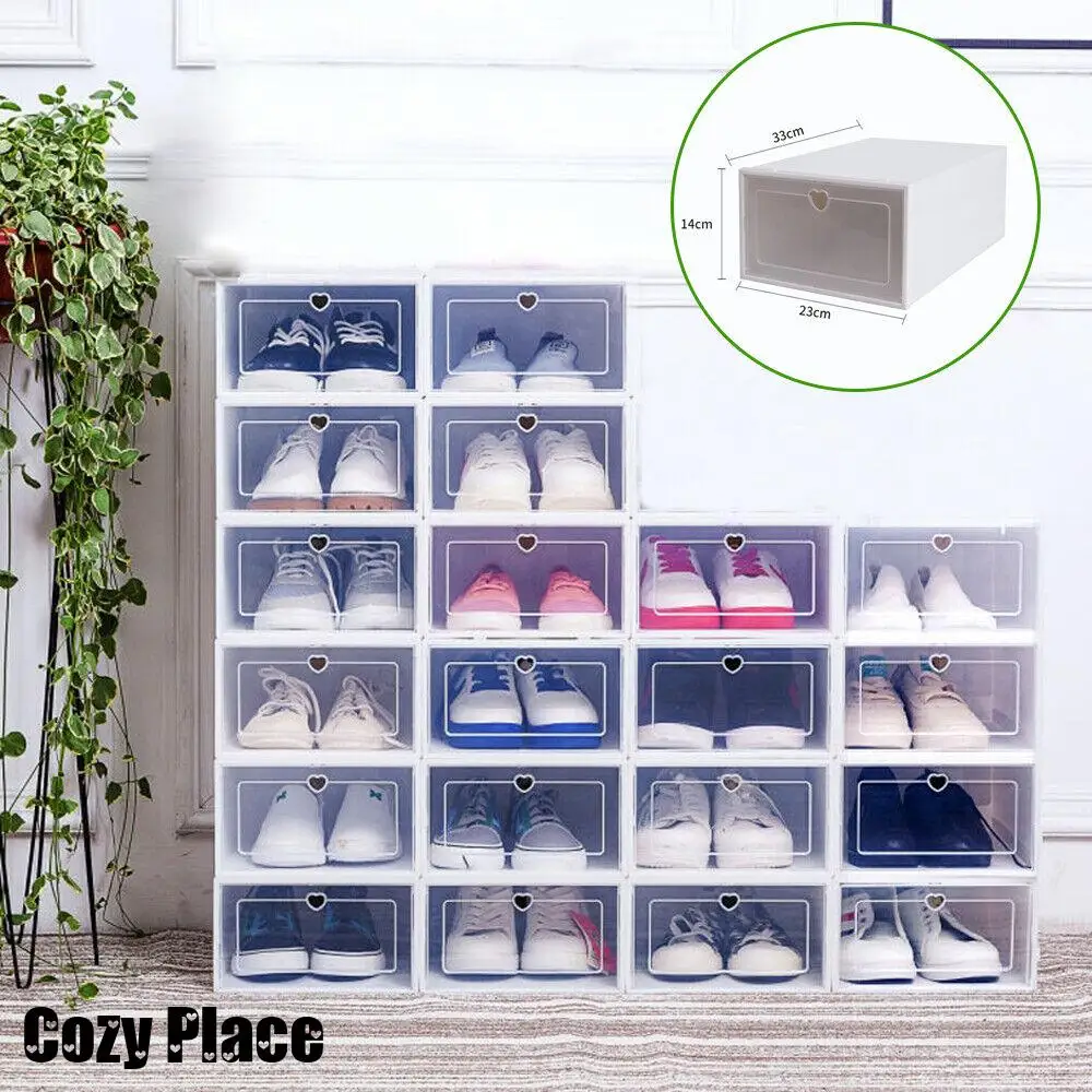 20Pcs Heart-Shaped Shoe Organizer Storage Foldable Storage Closet Stackable Shoe Shelf Clear Shoe Rack Display Case