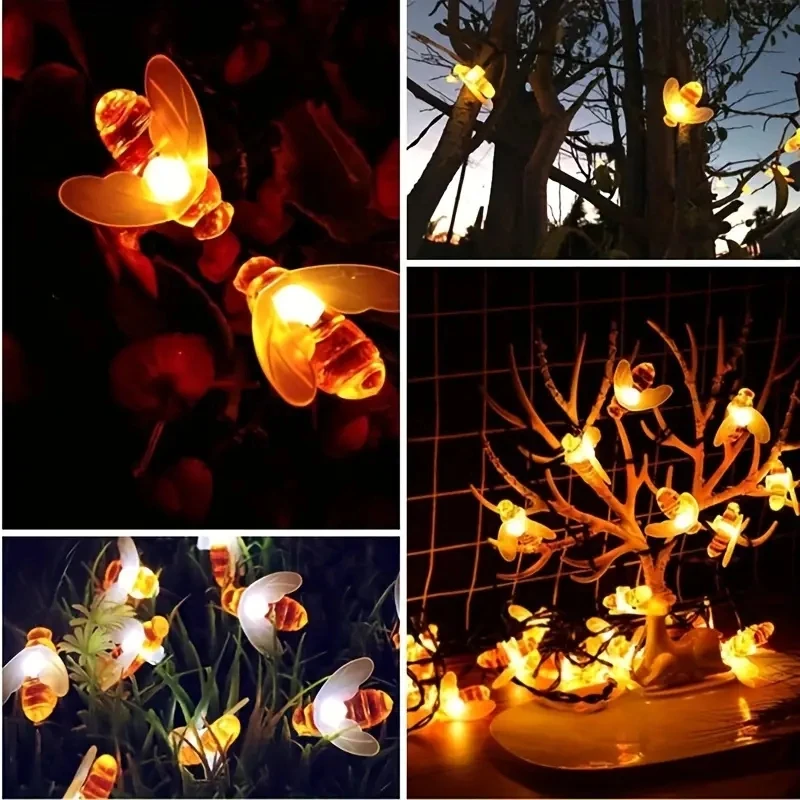 Solar Cute Honey Bee String Lights Fairy Light Solar Lights 20-100LEDs For Summer Party Wedding Xmas Decoration
