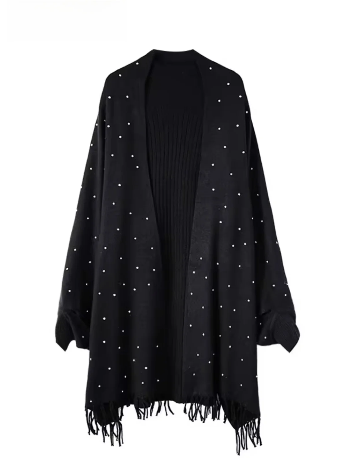 

Heavy-Weight Design Knitted Coat for Women Spring Season Long Sve Fringed Cowl Ne Cover-Up Faionable plus Size Outerwear