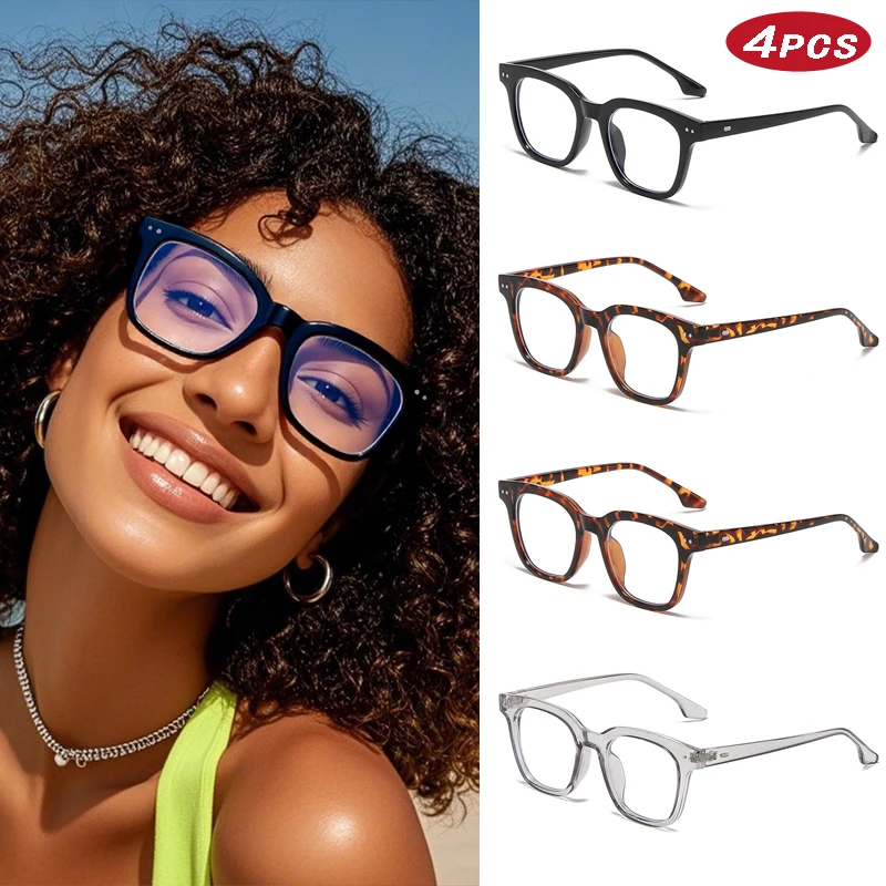 

4pcs Female Classic Optical Eye Glasses Fashion Square Glasses Frame Optical Anti-Blue Light Eyeglasses Frames Simple Frames ﻿