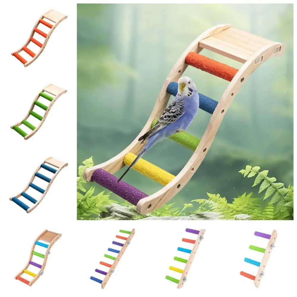 

Natural Wooden Pet Bird Steps Grinding Claws Wear Resistant Bird Wood Ladder Candy Color Bite Resistant Bird Perch Stand Toy